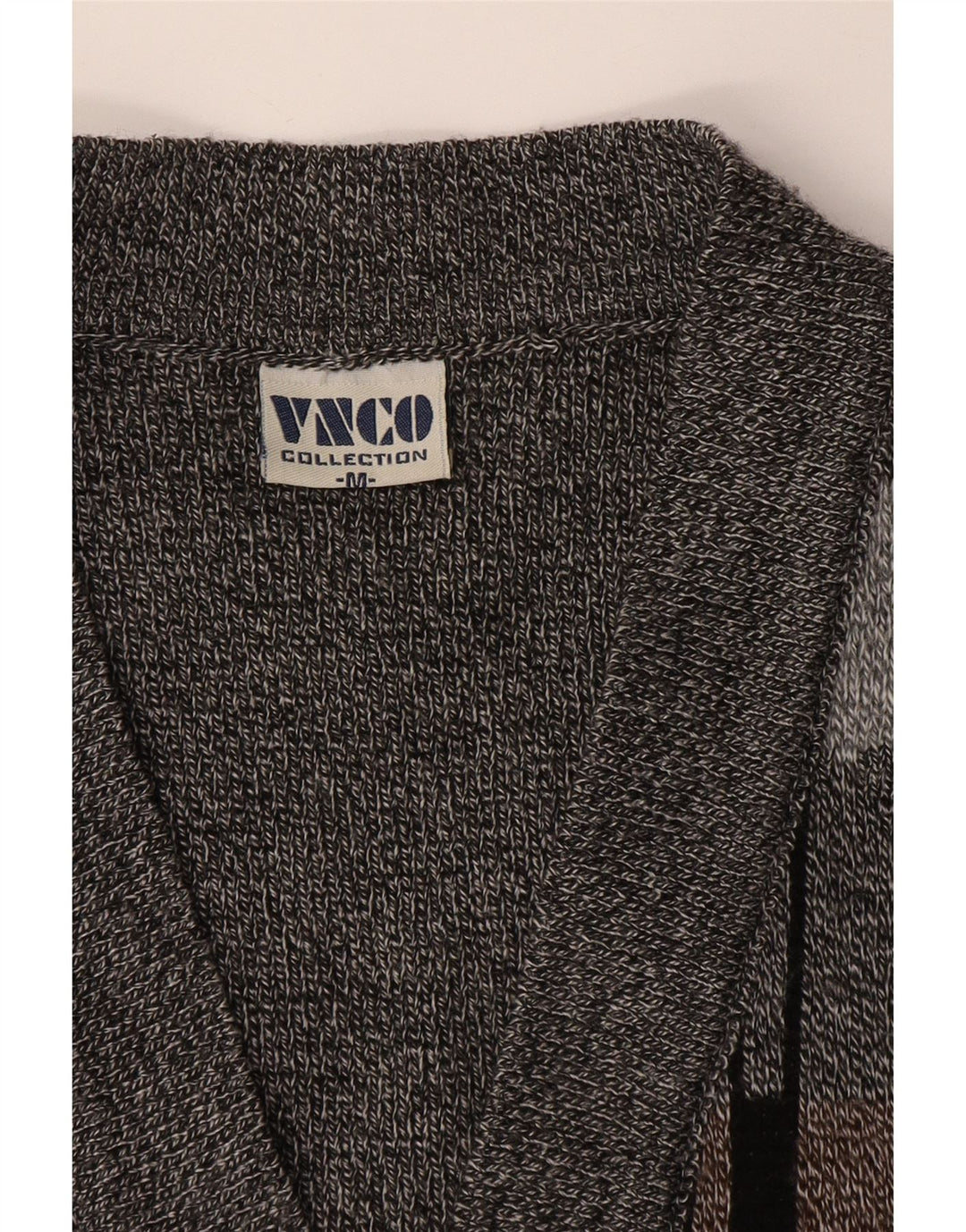 Vintage Mens Sleeveless Cardigan Sweater Medium Grey Geometric Acrylic