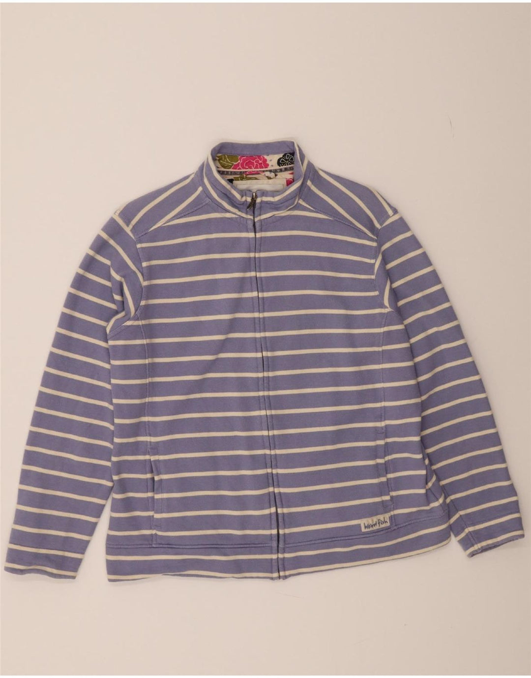 WEIRD FISH Womens Tracksuit Top Jacket UK 16 Large Blue Striped Cotton Vintage Weird Fish and Second-Hand Weird Fish from Messina Hembry 