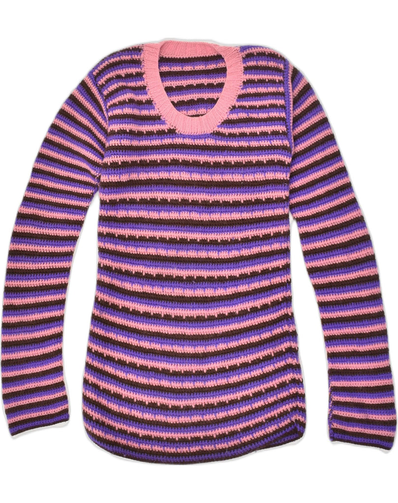 VINTAGE Womens Crew Neck Jumper Sweater UK 4 XS  Purple Striped | Vintage Vintage | Thrift | Second-Hand Vintage | Used Clothing | Messina Hembry 