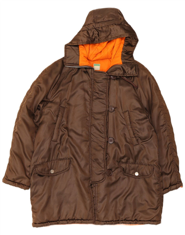 Benetton Womens Hooded Oversized Parka Jacket UK 10 Small Brown Polyamide