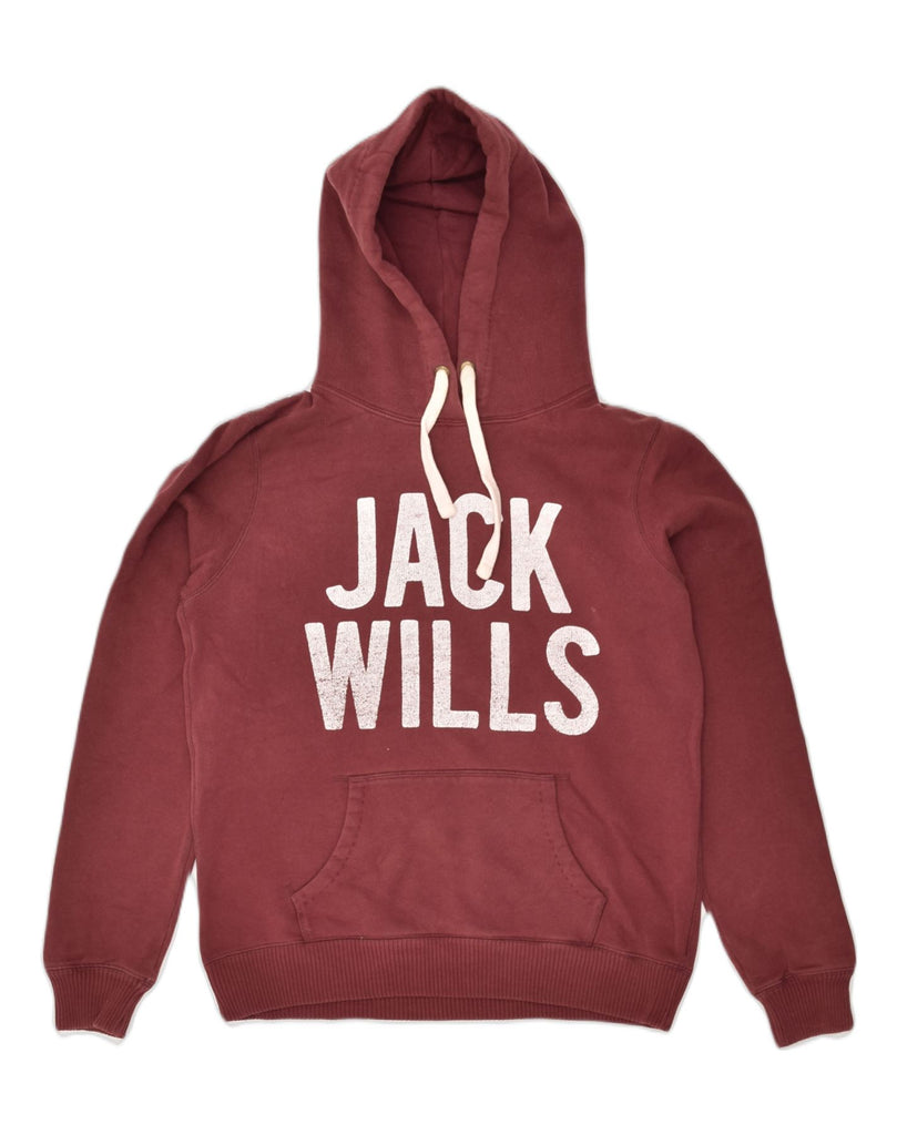 JACK WILLS Womens Graphic Hoodie Jumper UK 12 Medium Maroon Cotton | Vintage Jack Wills | Thrift | Second-Hand Jack Wills | Used Clothing | Messina Hembry 