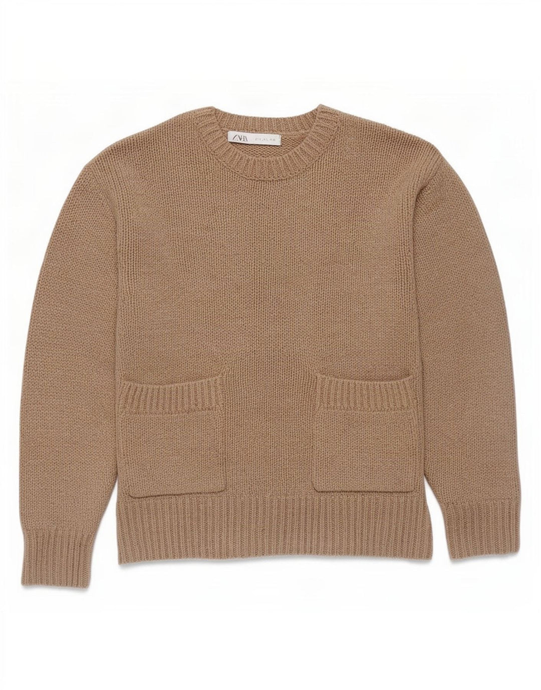 Zara Womens Oversized Crew Neck Jumper Sweater UK 10 Small Brown Polyester