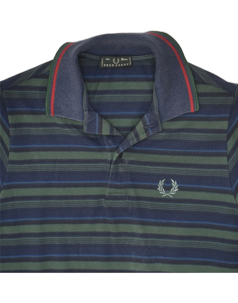 FRED PERRY Boys Long Sleeve Polo Shirt 7-8 Years Navy Blue Striped | Vintage Fred Perry | Thrift | Second-Hand Fred Perry | Used Clothing | Messina Hembry 