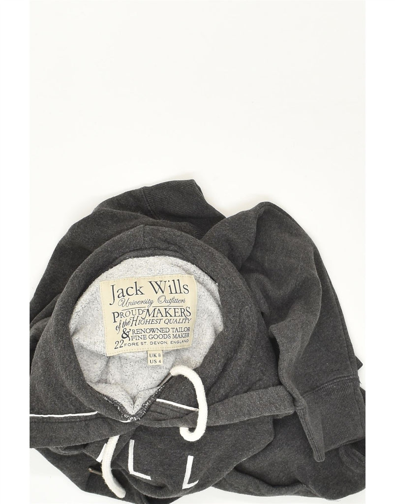 JACK WILLS Womens Graphic Hoodie Jumper UK 8 Small Grey Cotton | Vintage Jack Wills | Thrift | Second-Hand Jack Wills | Used Clothing | Messina Hembry 