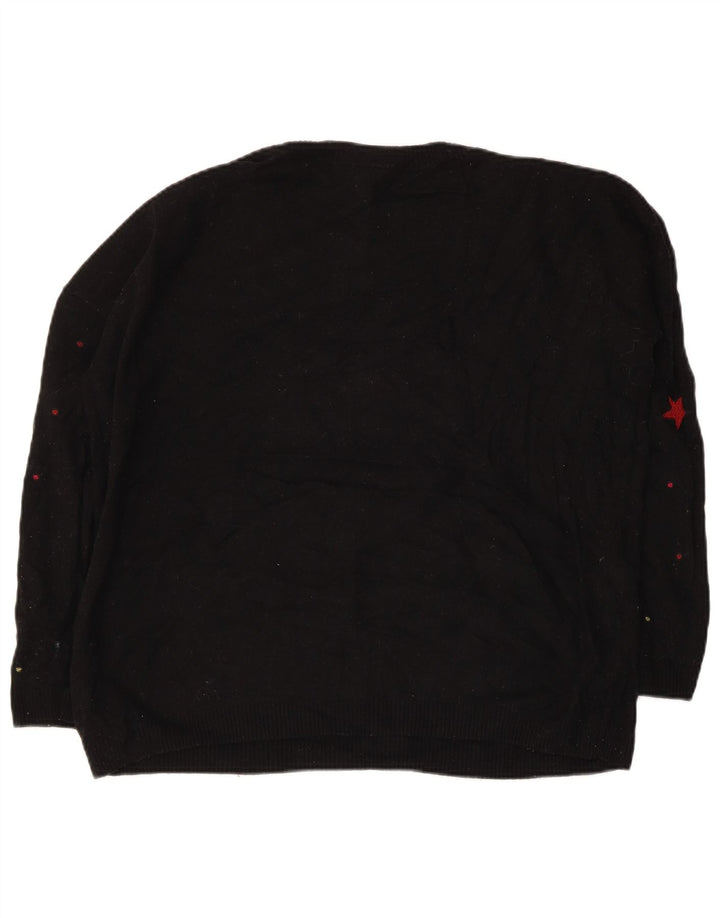 Hobbs Womens Abstract Pattern Boat Neck Jumper Sweater UK 16 Large Black