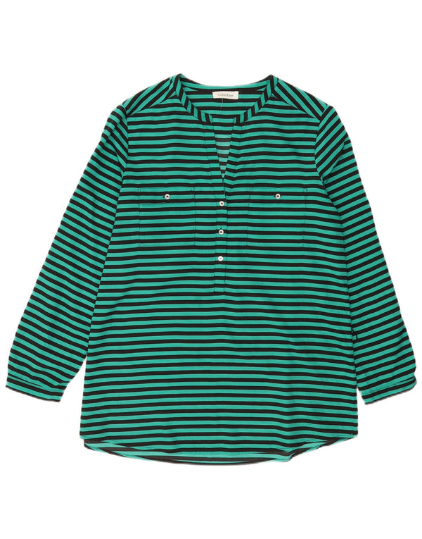 Calvin Klein Womens Long Sleeve Tunic Top UK 16 Large Green Striped