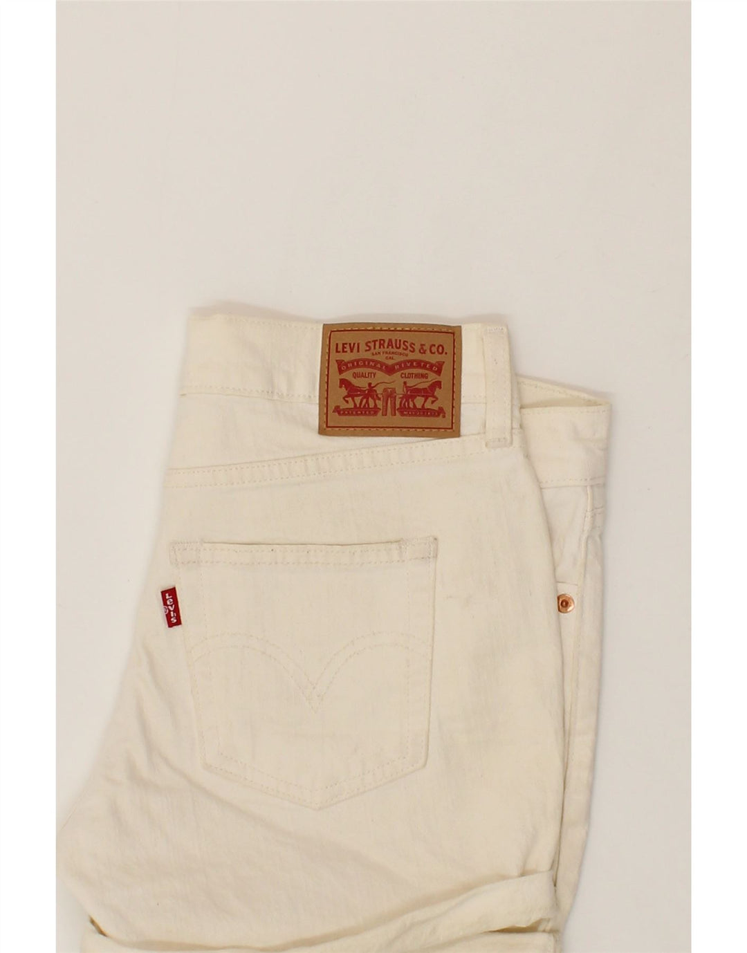 LEVI'S Womens Denim Shorts W24 XS Off White Cotton Vintage Levi's and Second-Hand Levi's from Messina Hembry 