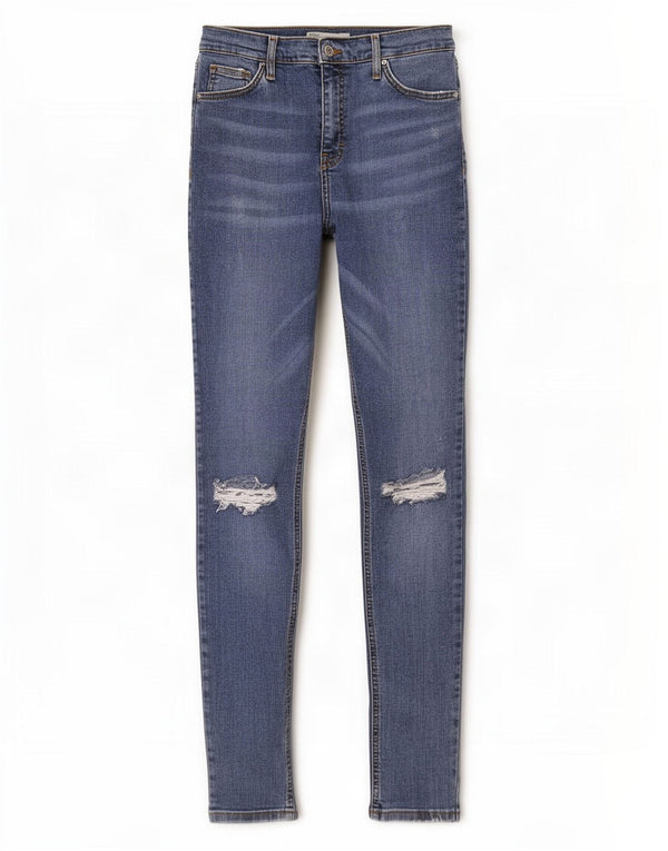 Topshop Womens Jamie Distressed Skinny Jeans W30 L33 Blue Cotton