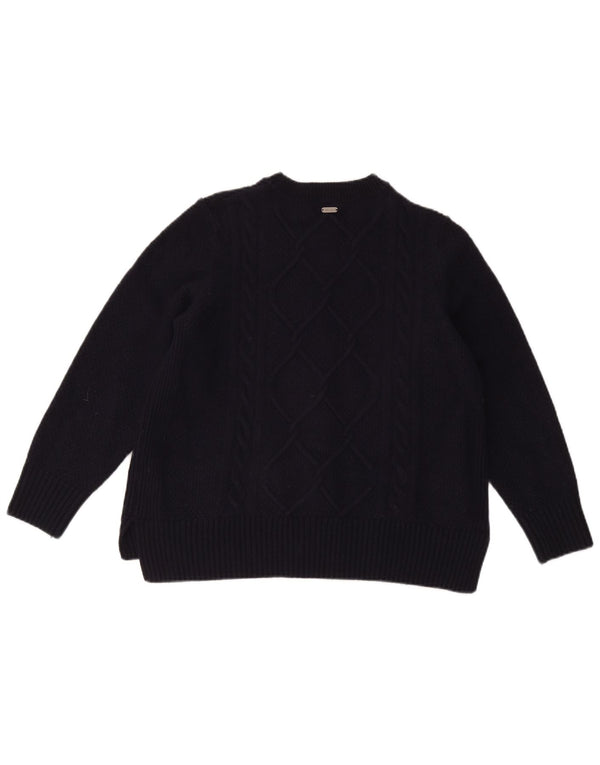 Barbour Womens Crew Neck Jumper Sweater UK 14 Large Navy Blue Wool