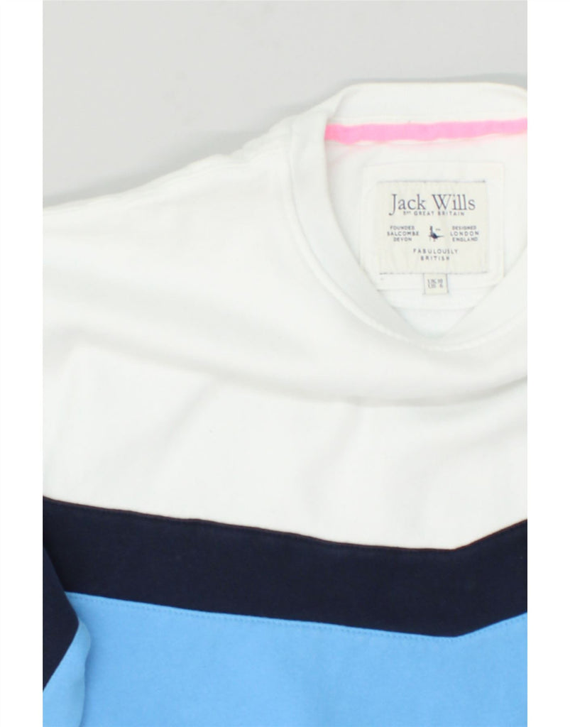 JACK WILLS Womens Graphic Sweatshirt Jumper UK 10 Small White Colourblock | Vintage Jack Wills | Thrift | Second-Hand Jack Wills | Used Clothing | Messina Hembry 