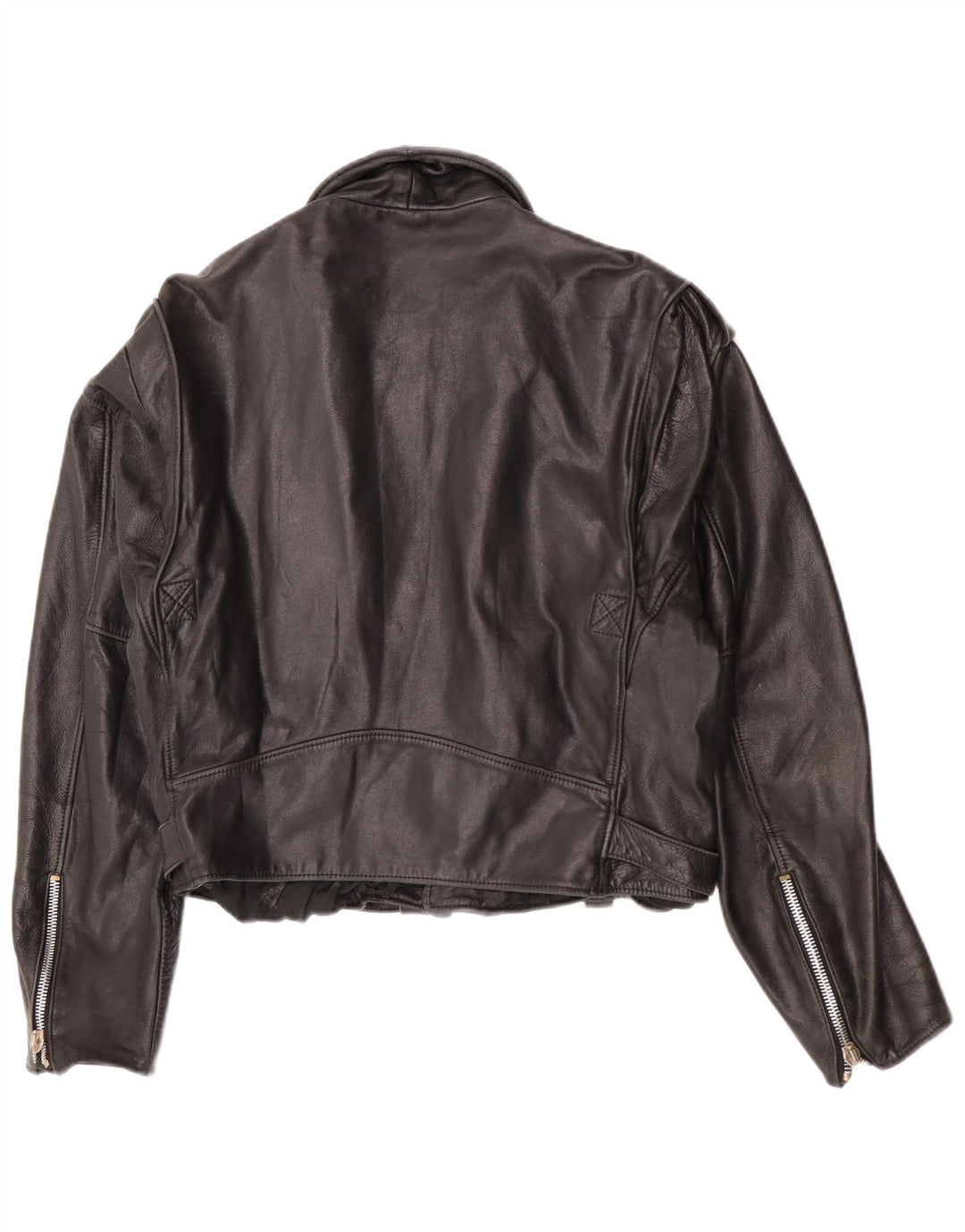 Vintage Womens Crop Leather Biker Jacket UK 12 Medium Black Leather