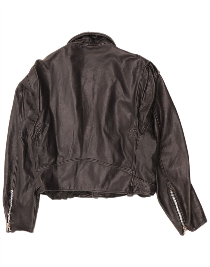 Vintage Womens Crop Leather Biker Jacket UK 12 Medium Black Leather