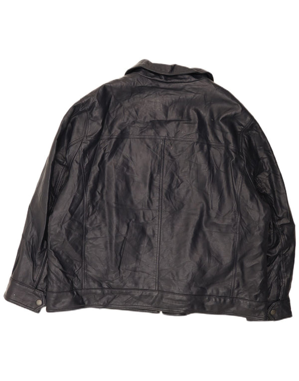 Tommy Hilfiger Mens Faux Leather Jacket UK 46 3XL Navy Blue Polyurethane