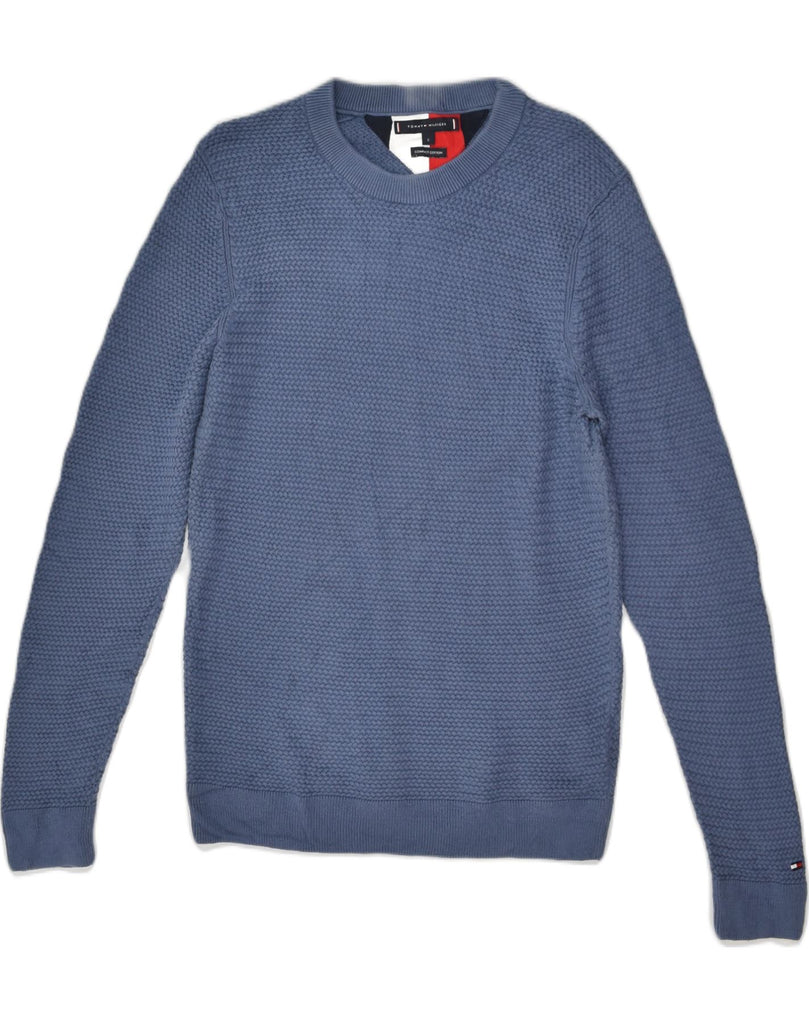 TOMMY HILFIGER Mens Crew Neck Jumper Sweater Small Blue Cotton | Vintage Tommy Hilfiger | Thrift | Second-Hand Tommy Hilfiger | Used Clothing | Messina Hembry 