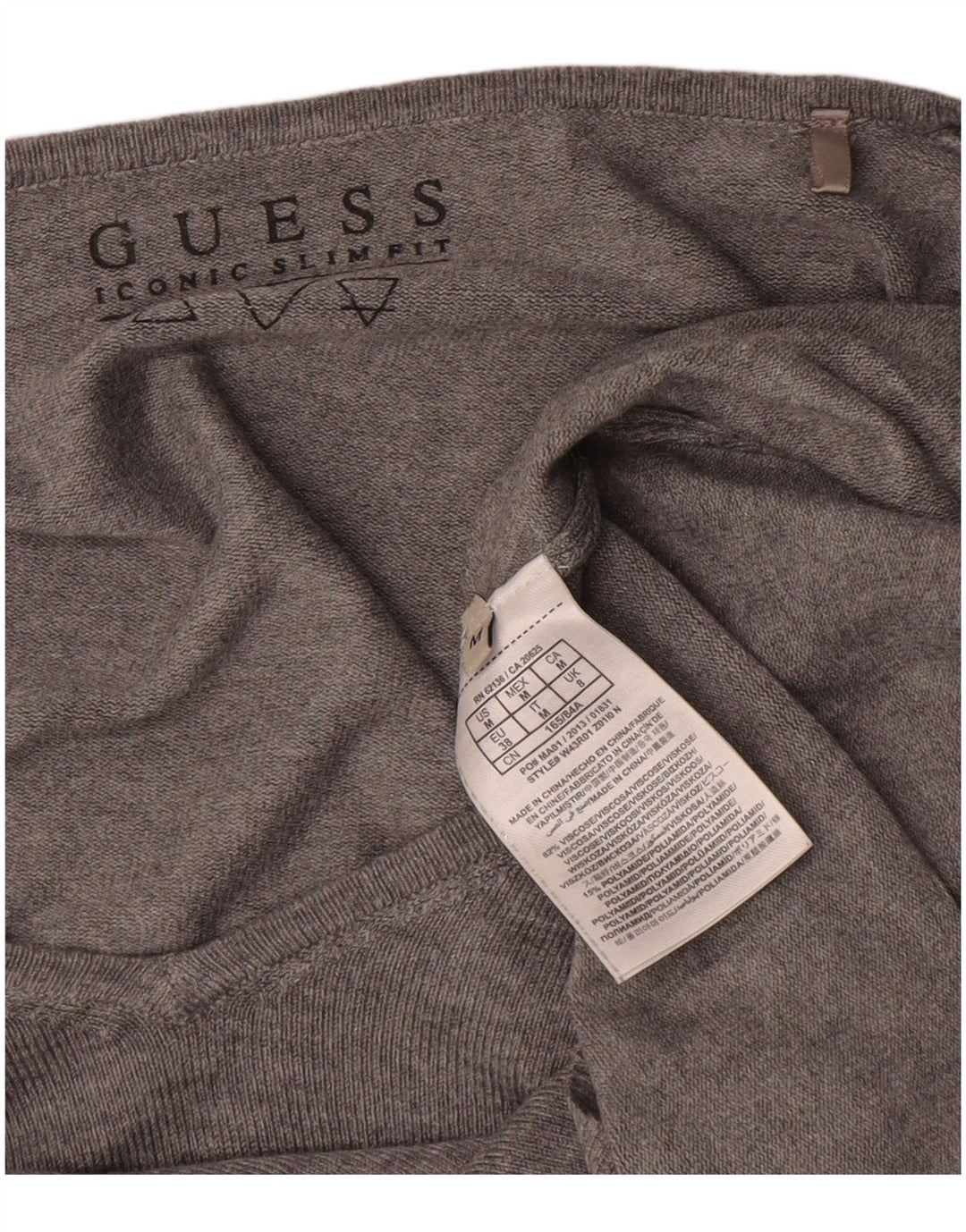 Guess Womens Graphic Oversized V-Neck Jumper Sweater UK 8 Small Grey
