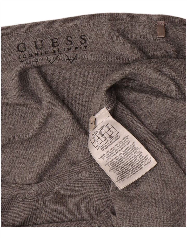 Guess Womens Graphic Oversized V-Neck Jumper Sweater UK 8 Small Grey