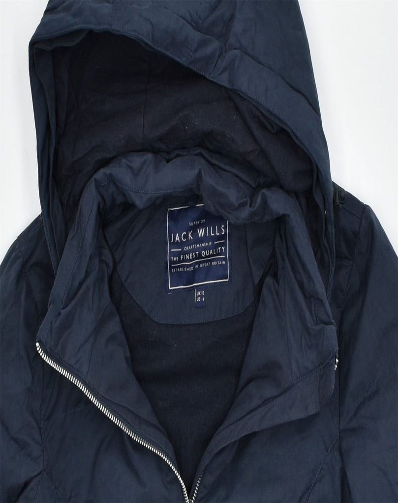 JACK WILLS Womens Hooded Padded Jacket UK 10 Small Navy Blue Polyester | Vintage | Thrift | Second-Hand | Used Clothing | Messina Hembry 