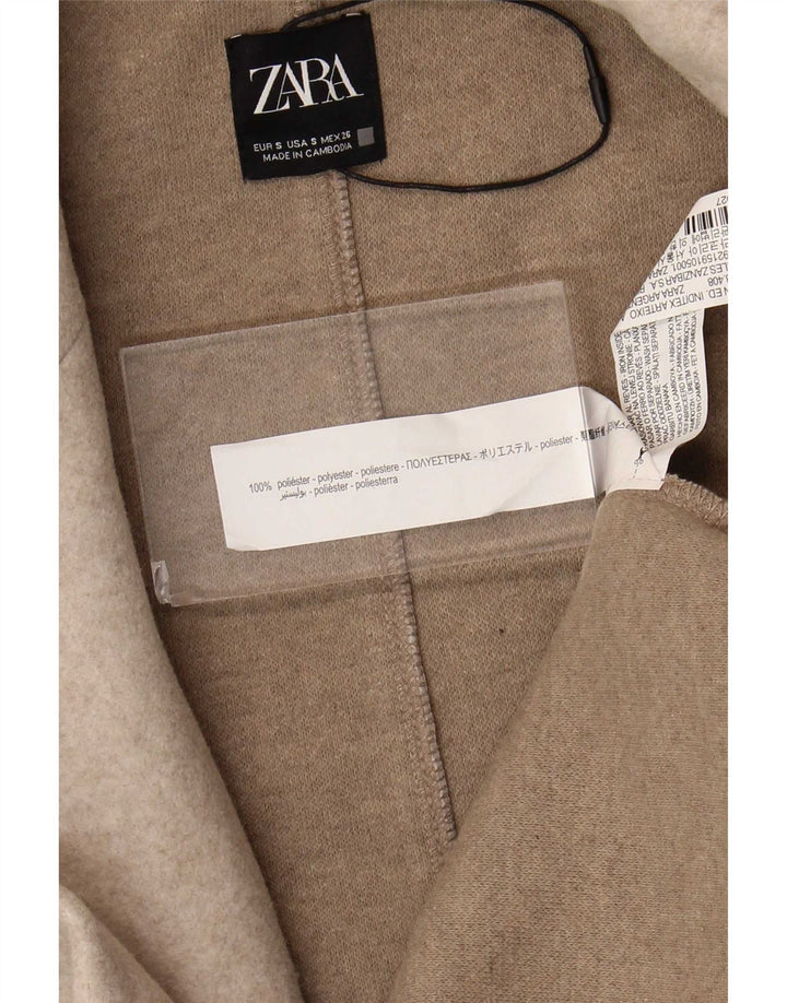 Zara Womens Open Overcoat UK 10 Small Beige Polyester