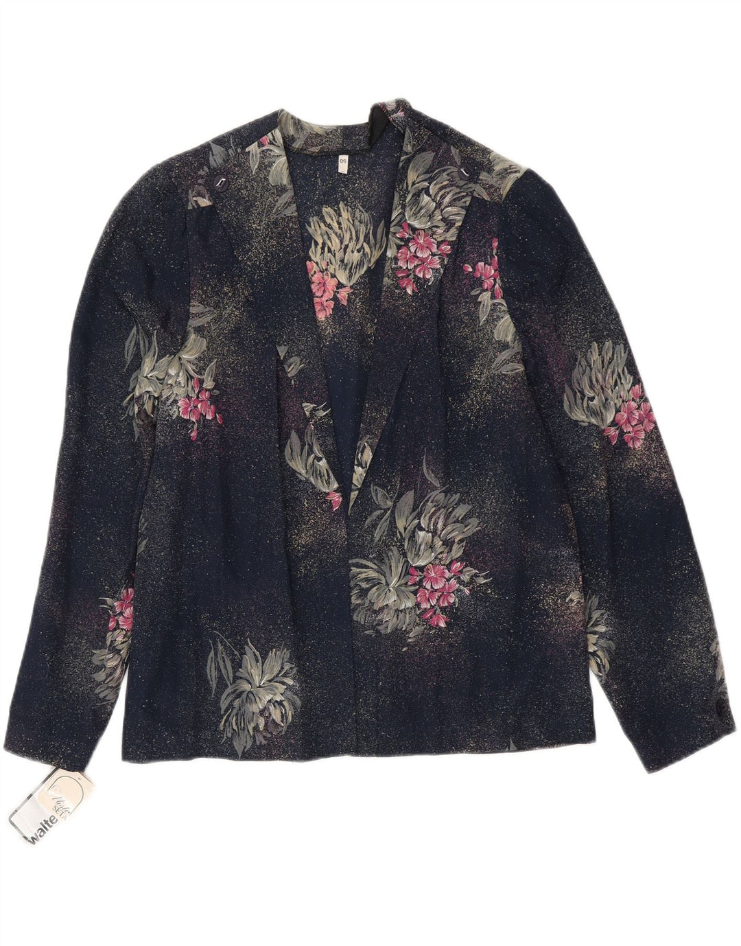 VINTAGE Womens 2 Piece Set IT 50 XL Navy Blue Floral Polyester