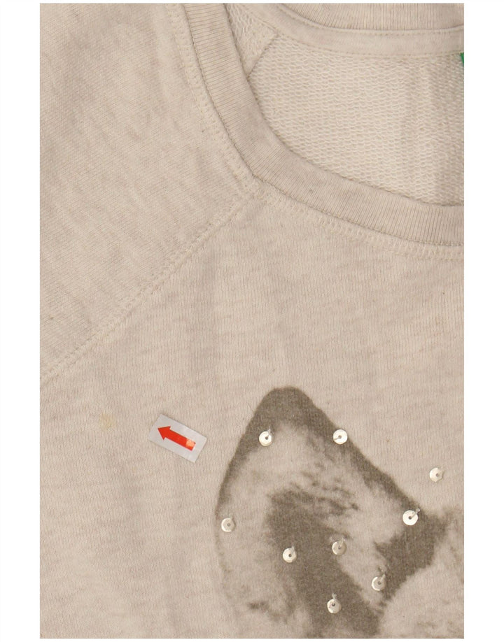 BENETTON Womens Graphic Sweatshirt Jumper UK 14 Medium Grey Animal Print