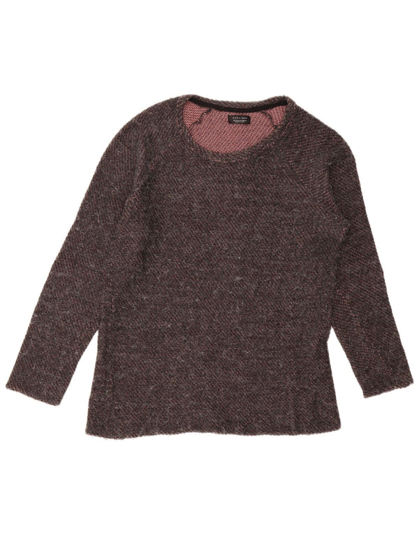 Zara Mens Boat Neck Jumper Sweater Medium Grey Striped Acrylic