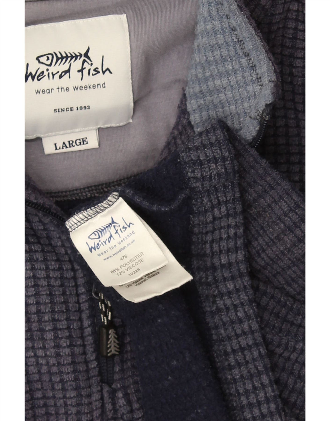 Weird Fish Mens Zip Neck Fleece Jumper Large Navy Blue Polyester