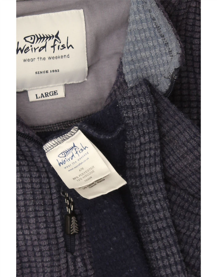 Weird Fish Mens Zip Neck Fleece Jumper Large Navy Blue Polyester