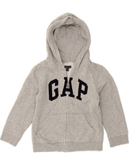 GAP Boys Graphic Zip Hoodie Sweater 4-5 Years Grey Cotton