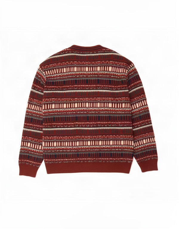 Vintage Mens Cardigan Sweater IT 54 XL Burgundy Geometric Wool