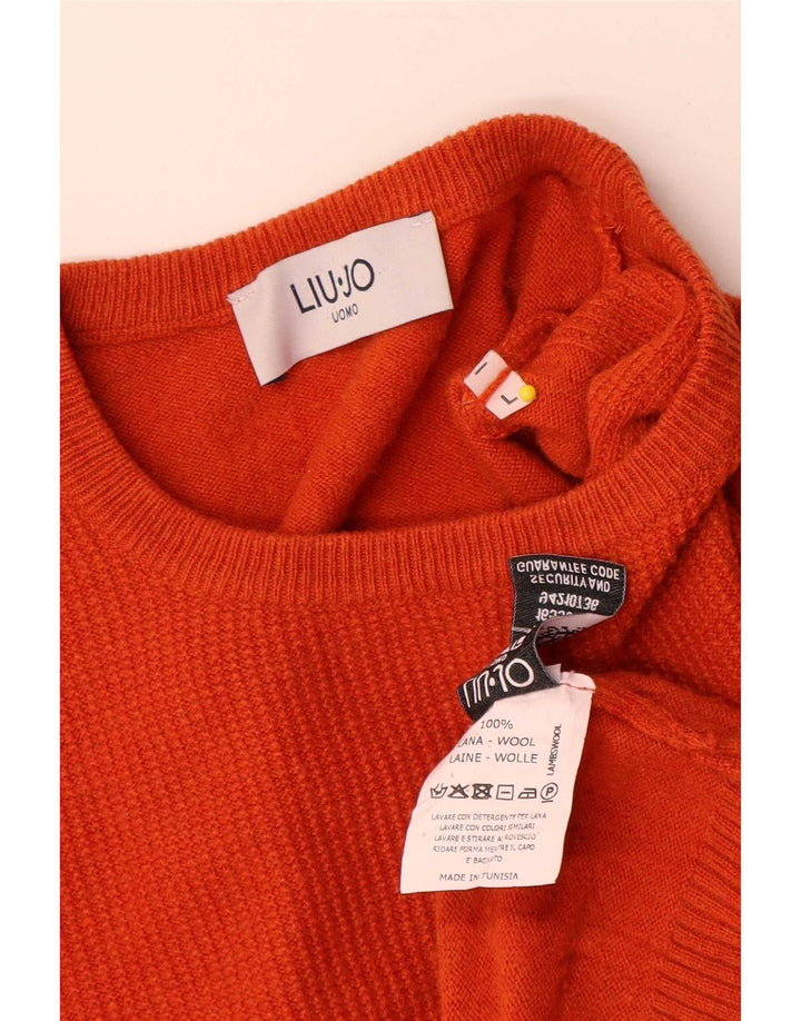 Liu Jo Mens Crew Neck Jumper Sweater Large Orange Wool