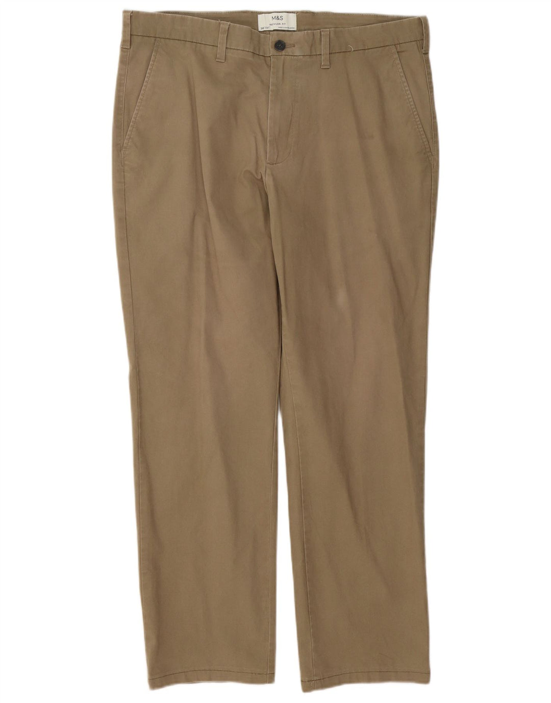 Marks & Spencer Mens Regular Fit Chino Trousers W36 L27 Beige Cotton