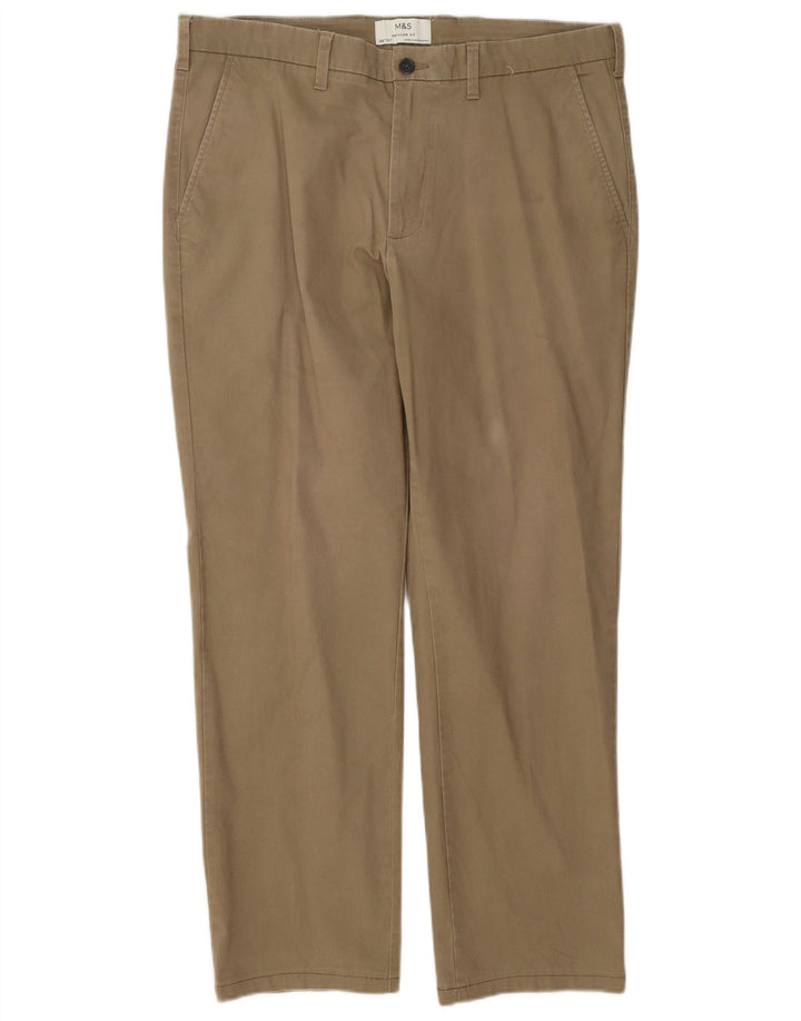 Marks & Spencer Mens Regular Fit Chino Trousers W36 L27 Beige Cotton