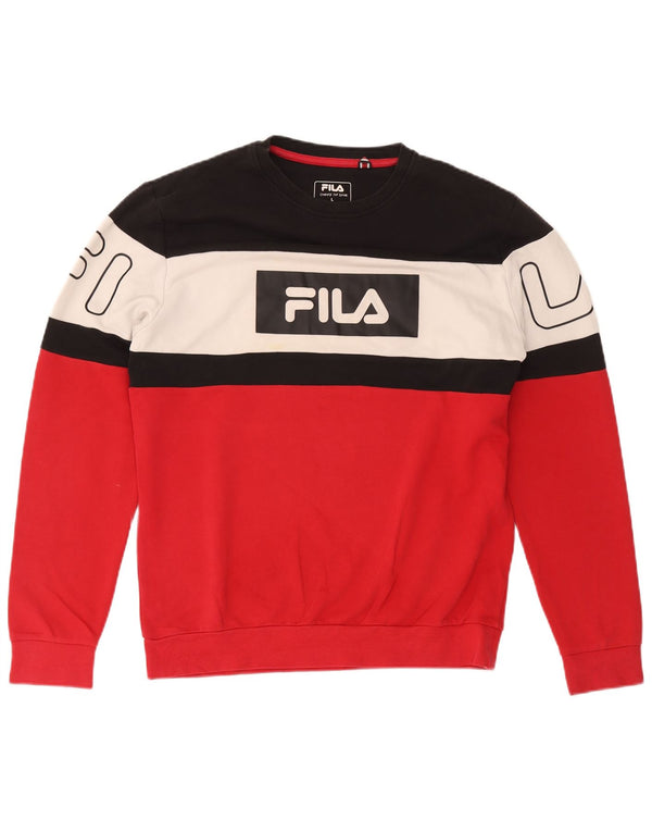 Fila Mens Graphic Sweatshirt Jumper Large Red Colourblock Cotton