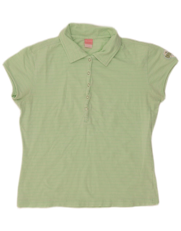 Champion Womens Slim Fit Polo Shirt UK 14 Large Green Striped