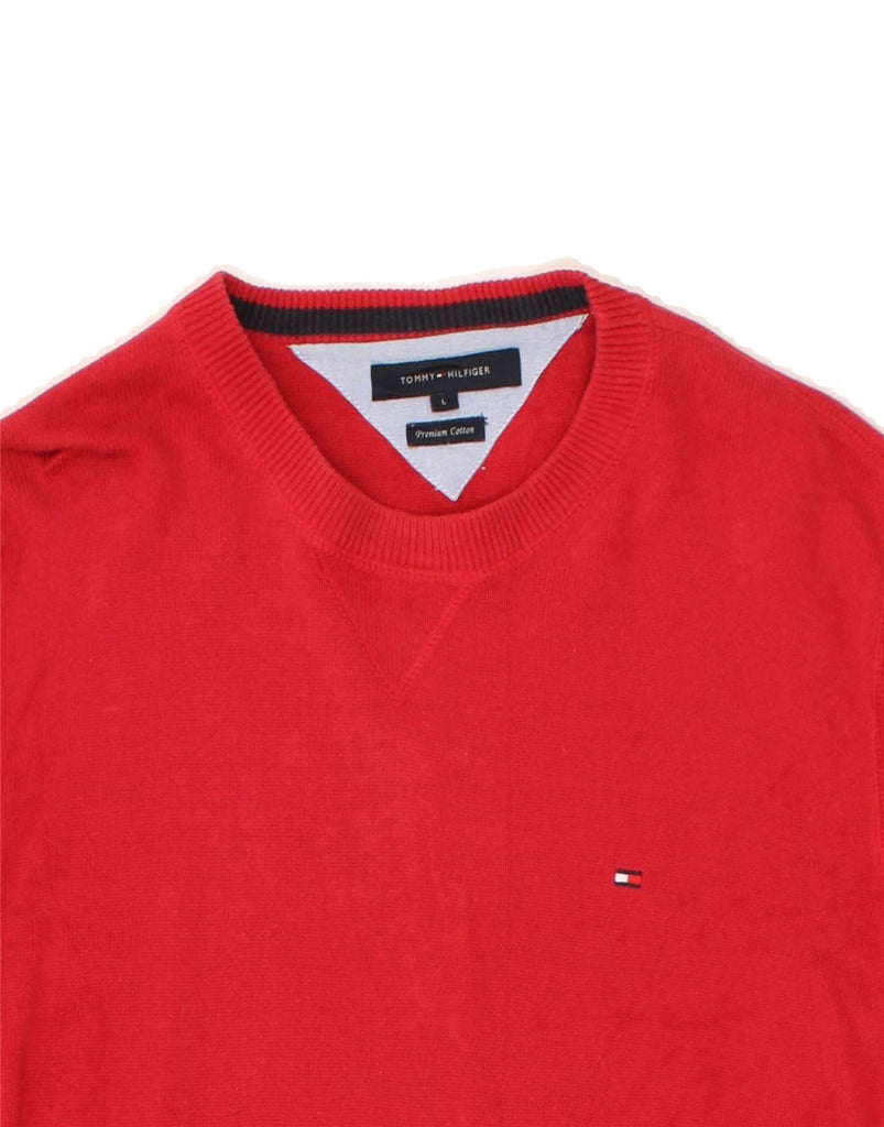 TOMMY HILFIGER Mens Crew Neck Jumper Sweater Large Red Cotton | Vintage Tommy Hilfiger | Thrift | Second-Hand Tommy Hilfiger | Used Clothing | Messina Hembry 