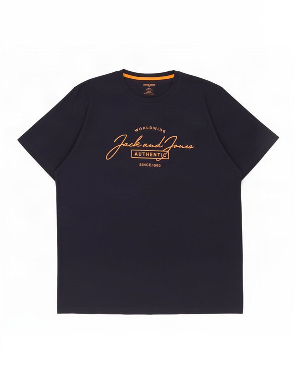 Jack & Jones Mens Graphic T-Shirt Top 2XL Navy Blue Cotton