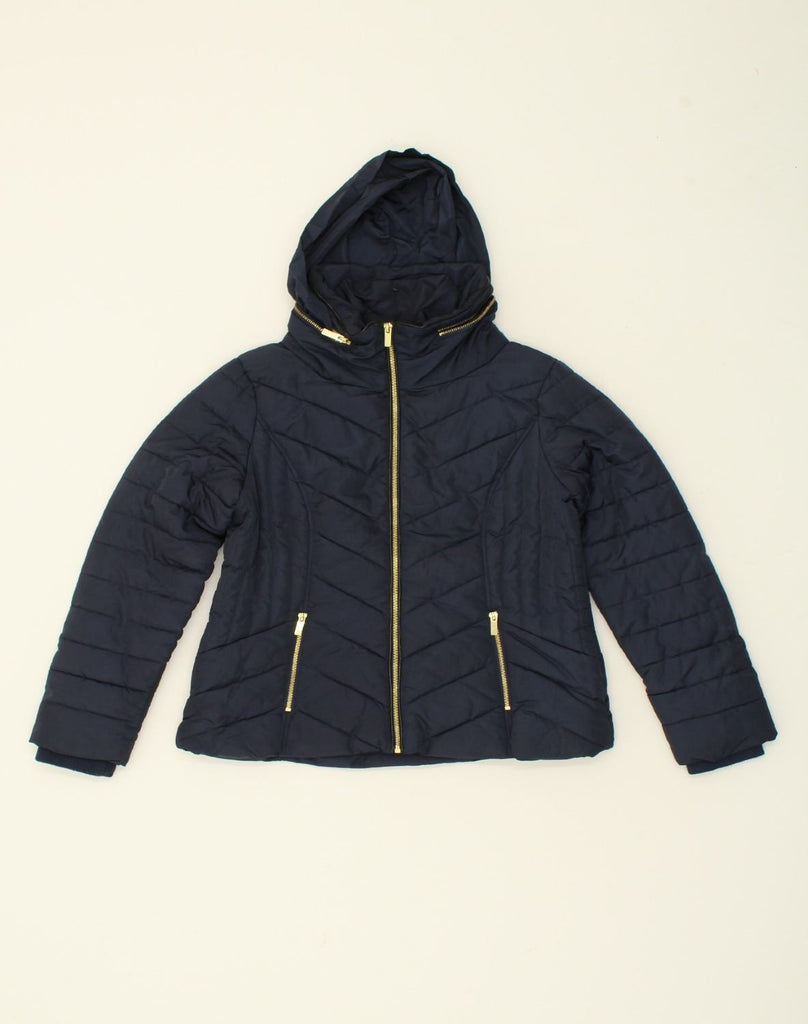 OASIS Womens Hooded Padded Jacket UK 14 Medium Navy Blue Polyester | Vintage Oasis | Thrift | Second-Hand Oasis | Used Clothing | Messina Hembry 