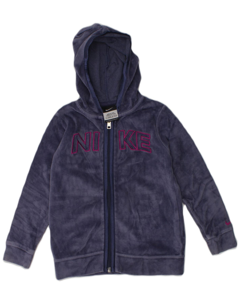 NIKE Girls Graphic Zip Hoodie Sweater 2-3 Years Navy Blue Cotton | Vintage Nike | Thrift | Second-Hand Nike | Used Clothing | Messina Hembry 