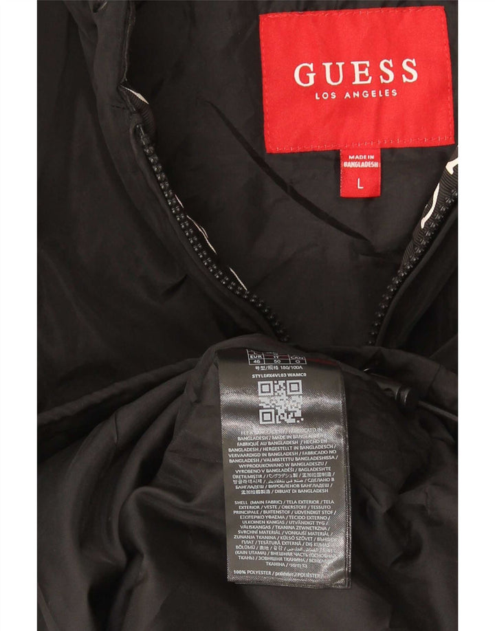 Guess Mens Hooded Rain Jacket UK 40 Large Black Polyester