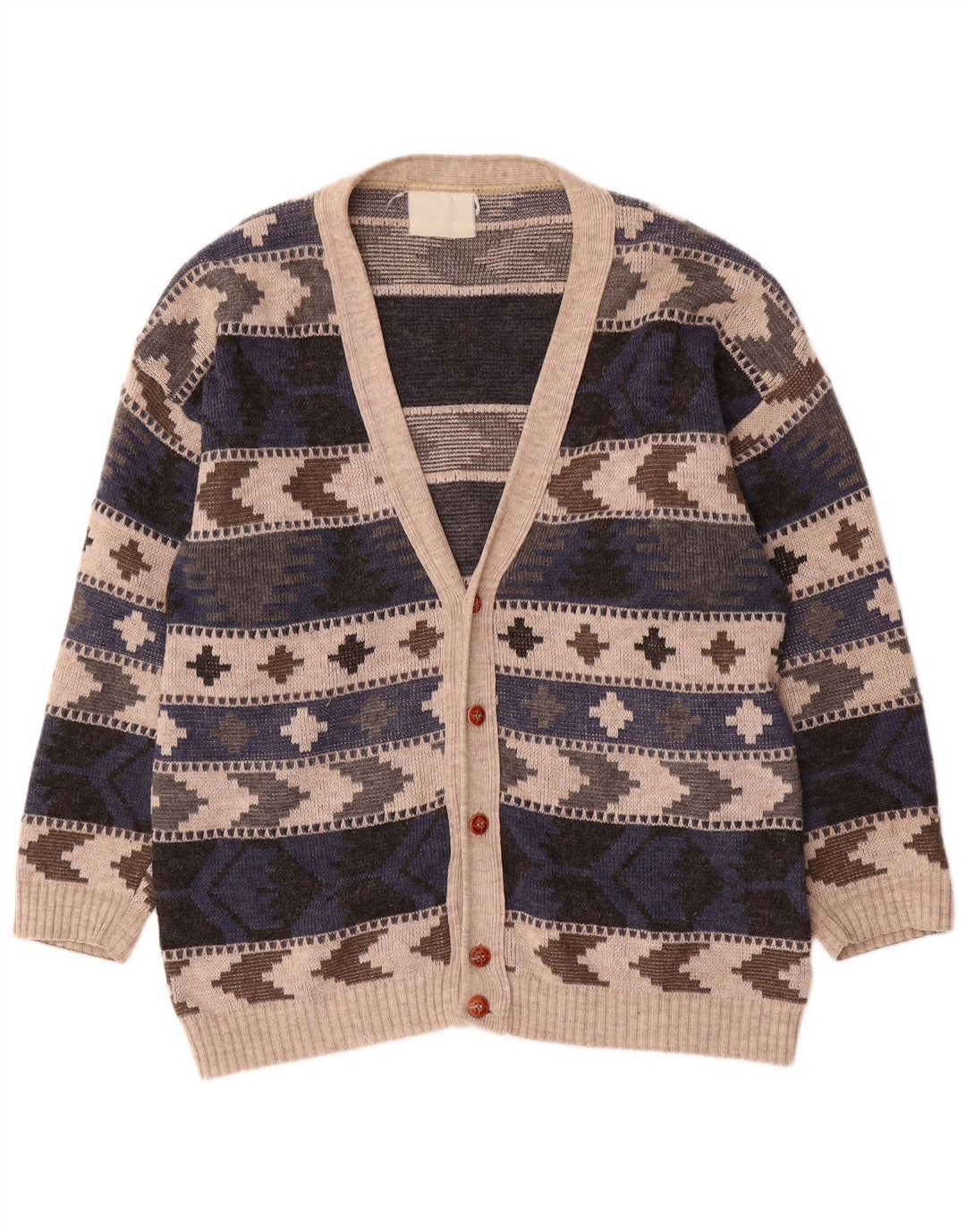 Vintage Mens Cardigan Sweater Large Multicoloured Geometric