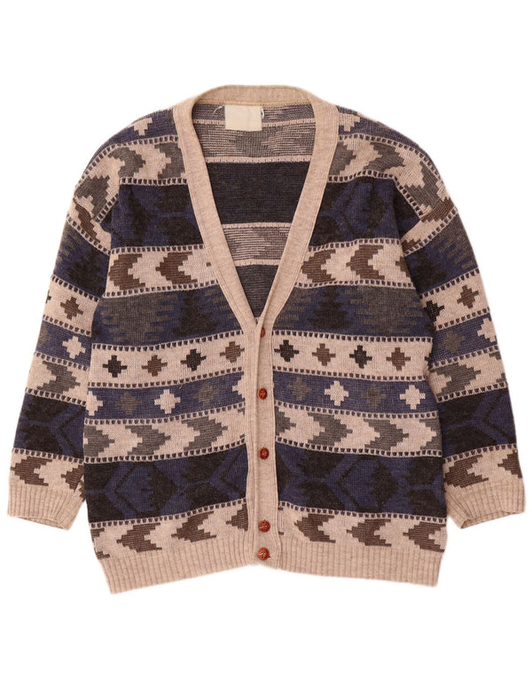 Vintage Mens Cardigan Sweater Large Multicoloured Geometric
