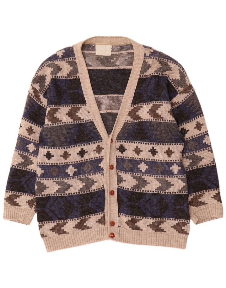 Vintage Mens Cardigan Sweater Large Multicoloured Geometric