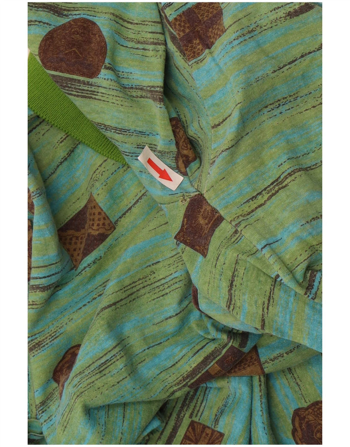 Vintage Mens Polo Shirt IT 48 Medium Green Geometric Cotton