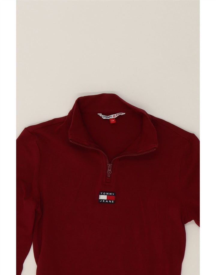 TOMMY HILFIGER Girls Zip Neck Pullover Tracksuit Top 9-10 Years XS Red Vintage Tommy Hilfiger and Second-Hand Tommy Hilfiger from Messina Hembry 