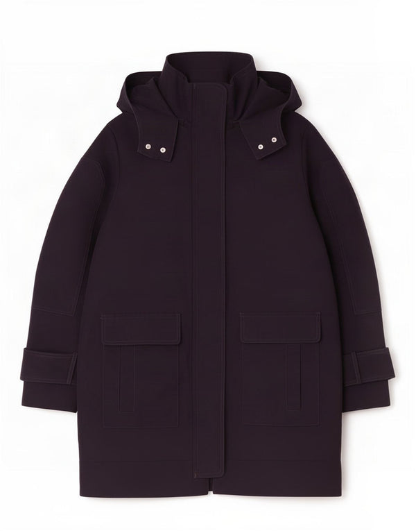 Whistles Womens Hooded Overcoat UK 14 Large Navy Blue Cotton