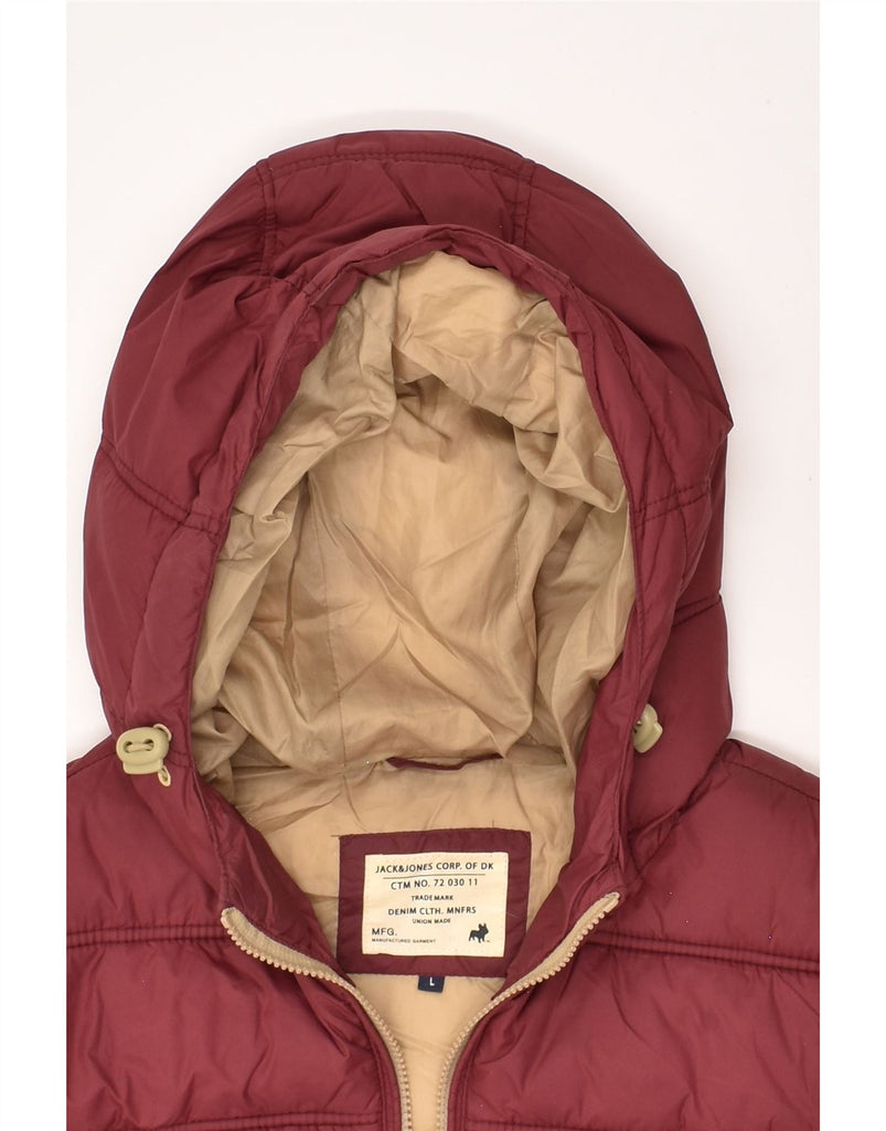 JACK & JONES Mens Hooded Padded Gilet UK 40 Large Maroon Nylon | Vintage Jack & Jones | Thrift | Second-Hand Jack & Jones | Used Clothing | Messina Hembry 