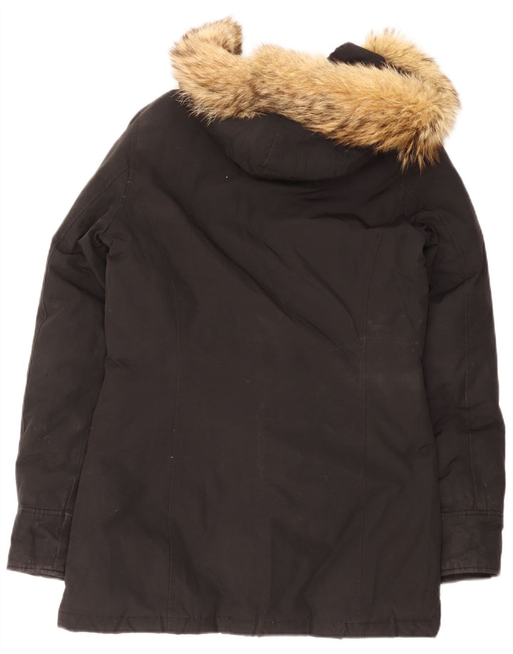 Woolrich Womens Hooded Padded Jacket UK 10 Small Black Cotton