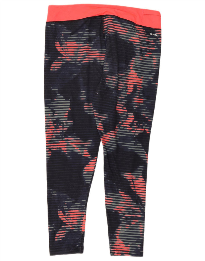 ADIDAS Womens Climalite Leggings UK 16/18 Large  Navy Blue Floral