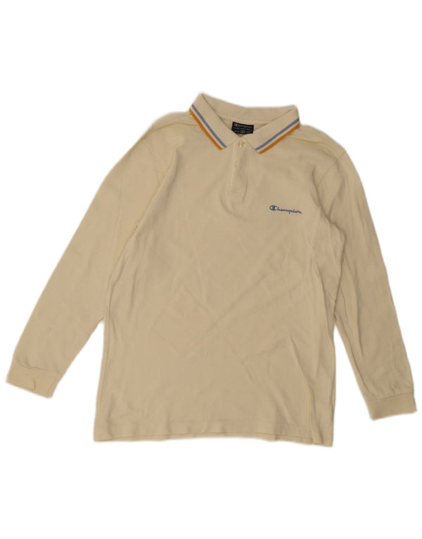Champion Boys Long Sleeve Polo Shirt 11-12 Years Large Off White Cotton