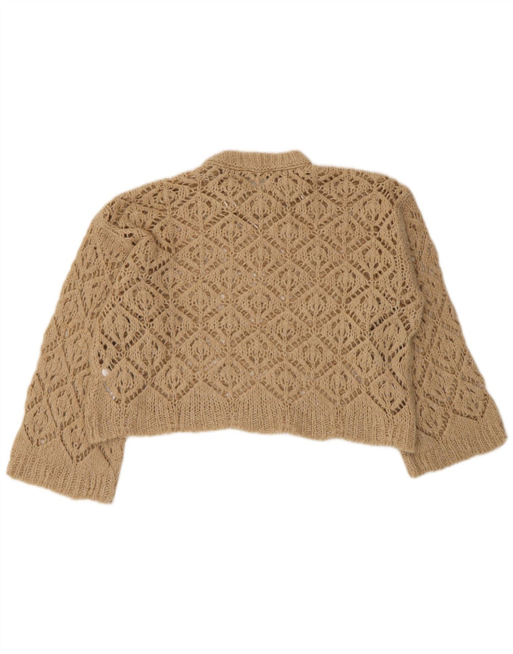 Zara Womens Oversized Crop Crew Neck Jumper Sweater UK 10 Small Beige